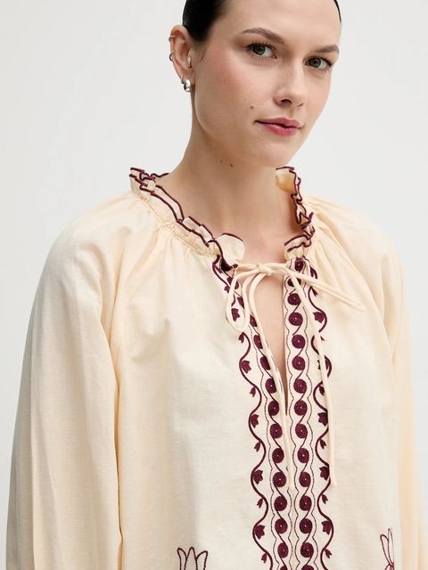 Hoss Intropia bluzka damska kolor beżowy z aplikacją 6282695