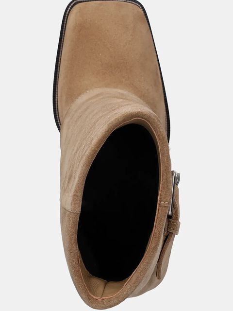 Answear.LAB botki zamszowe kolor beżowy na słupku lekko ocieplone