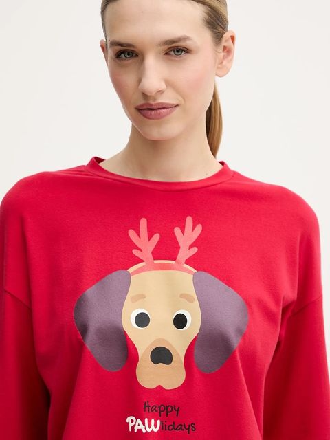 United Colors of Benetton longsleeve piżamowy damska kolor czerwony 3DKE3M07Y