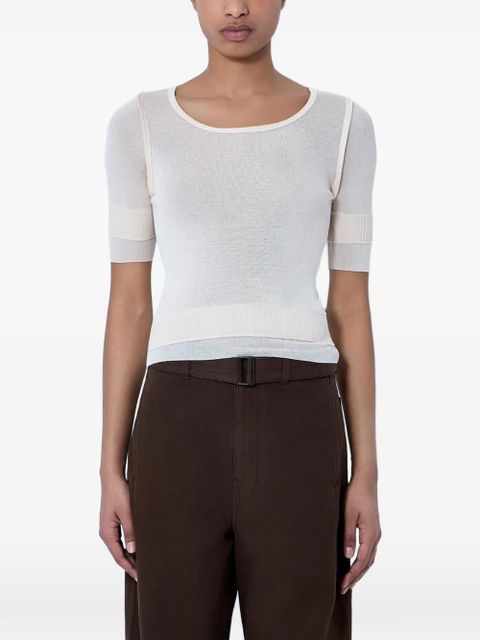 LEMAIRE semi-sheer ribbed-knit T-shirt - Neutrals - zdjęcie produktu nr 1