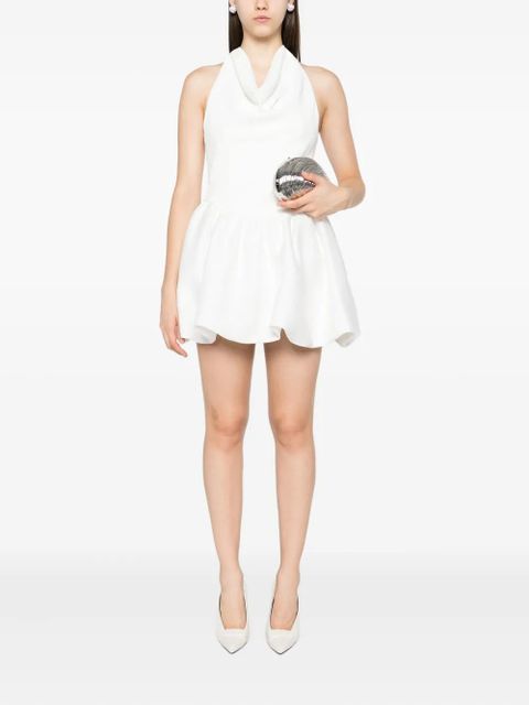 Self-Portrait halterneck gathered mini dress - White