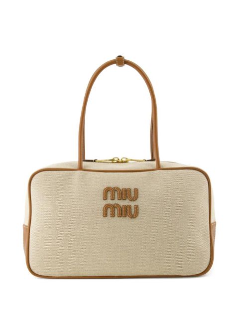 Miu Miu logo-embroidered zip tote bag - Neutrals - zdjęcie produktu nr 1