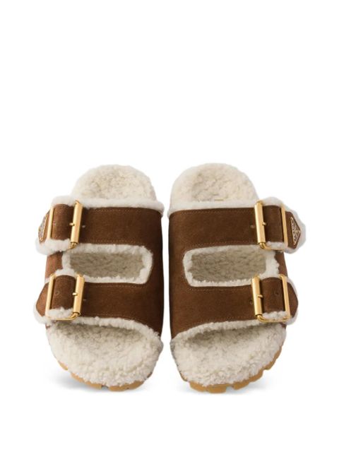 Prada shearling slides - Brown