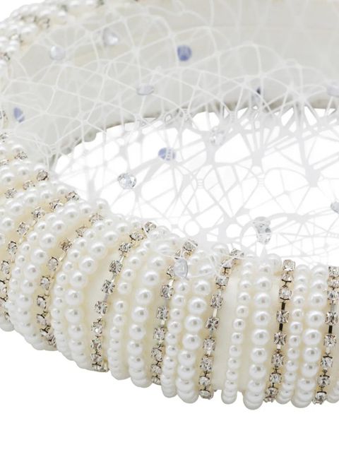 Self-Portrait crystal-embellished veil headband - White