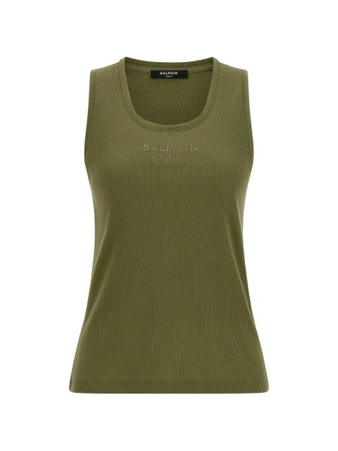 Balmain ribbed logo-embroidery tank top - Green - zdjęcie produktu nr 1