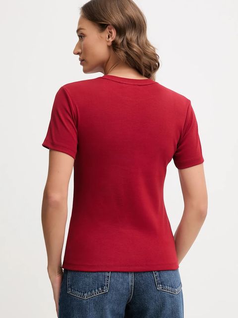 Tommy Hilfiger t-shirt bawełniany damski kolor bordowy WW0WW40587