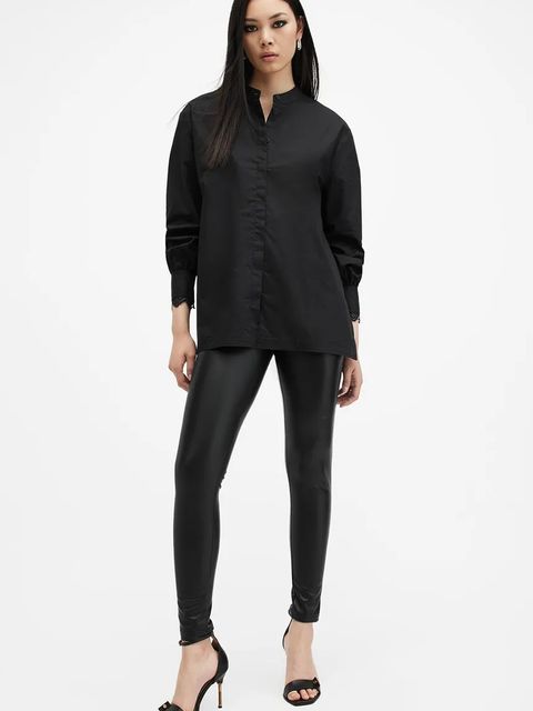 AllSaints koszula ETHEL LACE damska kolor czarny regular ze stójką W085PB