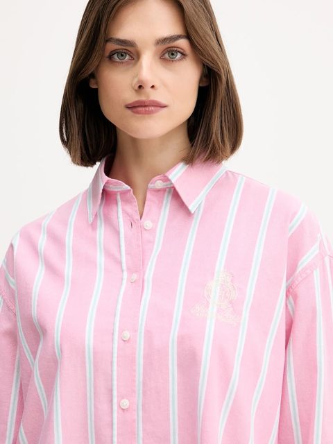 Guess Jeans koszula bawełniana damska kolor różowy relaxed z kołnierzykiem klasycznym W5YH98 WHFL1