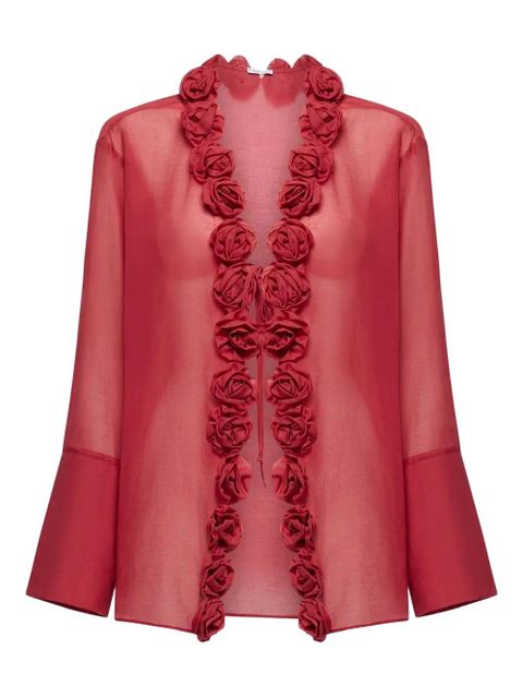 Oséree rose-embellished sheer blouse - Red - zdjęcie produktu nr 1