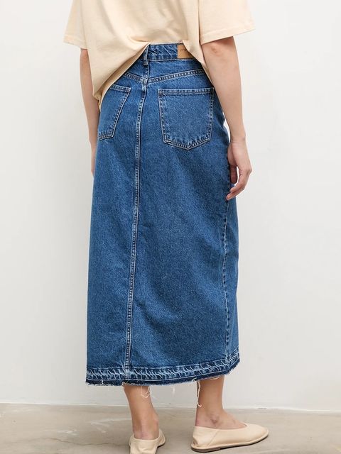 Answear.LAB spódnica jeansowa bawełniana kolor niebieski midi prosta