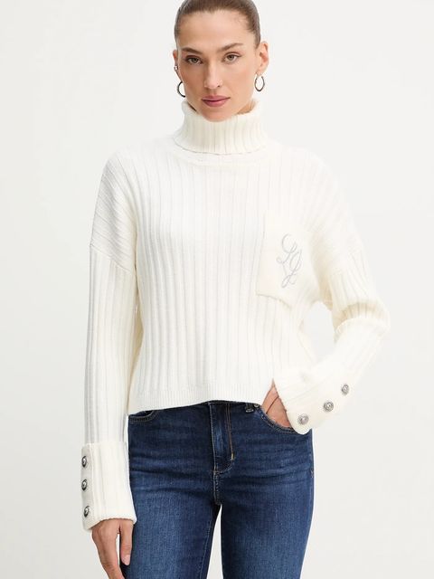 Liu Jo sweter z dodatkiem wełny damski kolor beżowy z golfem MF5051 MA51I - zdjęcie produktu nr 1