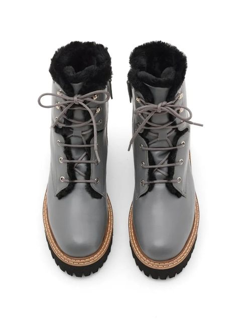 Yves Salomon shearling-trim lace-up combat boots - Grey
