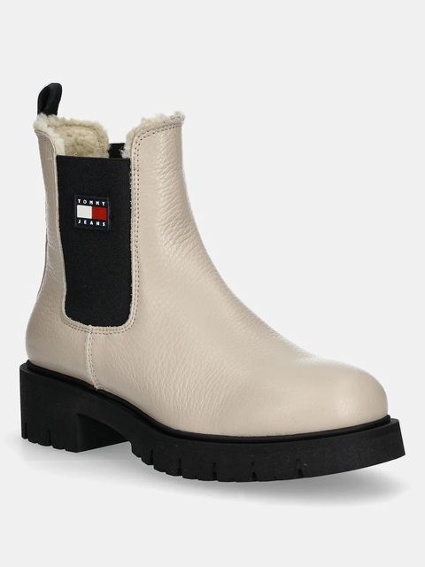 Tommy Jeans sztyblety skórzane TJW CHELSEA BOOT WL damskie kolor beżowy na platformie ocieplone EN0EN02826 - zdjęcie produktu nr 1