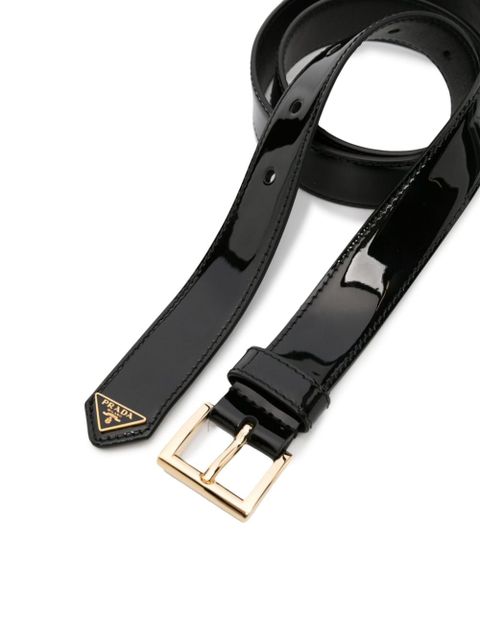 Prada logo-plaque patent leather belt - Black