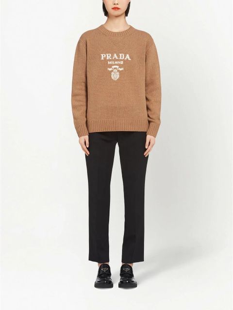 Prada crew-neck logo intarsia knit jumper - Brown