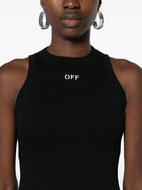 Off-White logo-embroidered ribbed tank top - Black