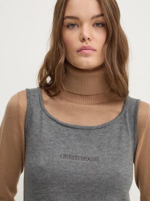 Guess Jeans top z domieszką jedwabiu kolor szary W4BR17 Z3HO2