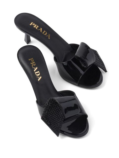Prada bow-detail patent-leather sandals - Black