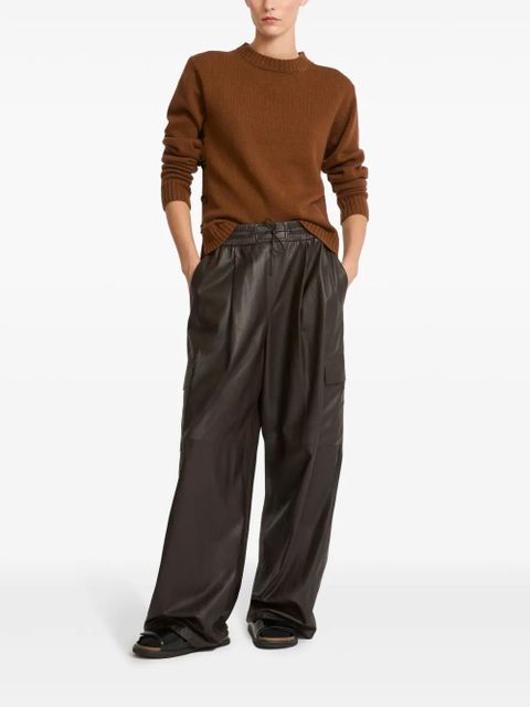 Yves Salomon leather wide-leg trousers - Brown