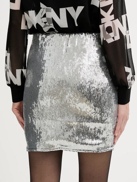 Dkny spódnica kolor srebrny mini prosta DJ6K9602