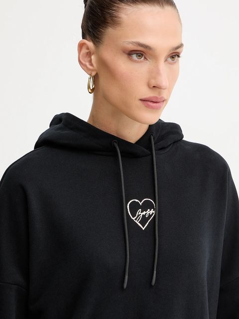 BOSS Orange bluza bawełniana damska kolor czarny z kapturem z aplikacją 50551429