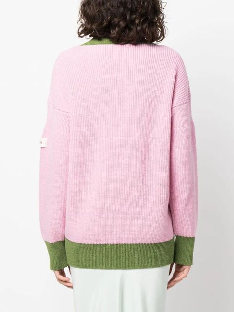 Marni asymmetric raw-edge ribbed jumper - Pink