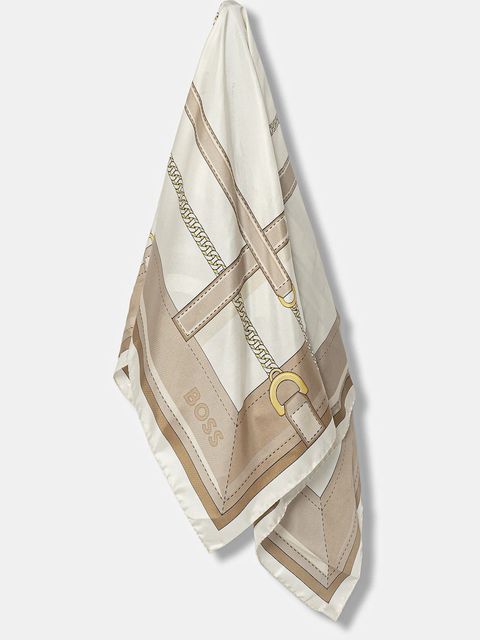 BOSS apaszka jedwabna kolor beżowy wzorzysta 50536118 - zdjęcie produktu nr 1