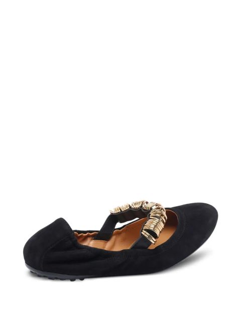 Tod's ring-detail suede ballet flats - Black