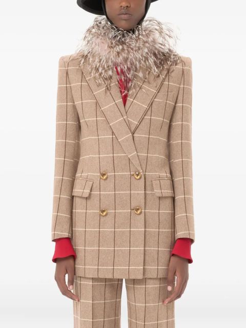 Valentino Garavani windowpane-check double-breasted blazer - Neutrals