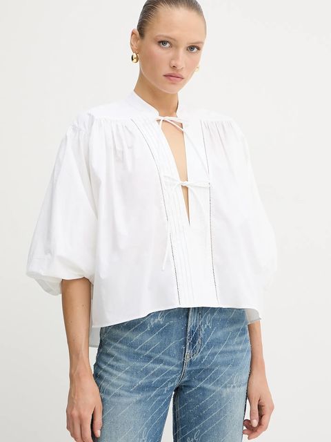 BOSS Orange bluzka bawełniana damska kolor biały gładka 50552766 - zdjęcie produktu nr 1