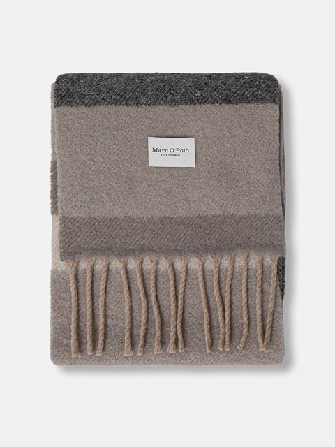 Marc O'Polo szalik z dodatkiem wełny kolor beżowy wzorzysty 510810502113 - zdjęcie produktu nr 2