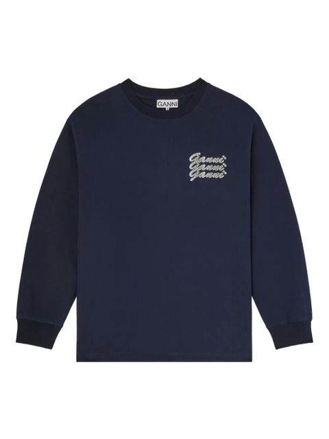 GANNI logo-embroidered long-sleeve top - Black - zdjęcie produktu nr 1