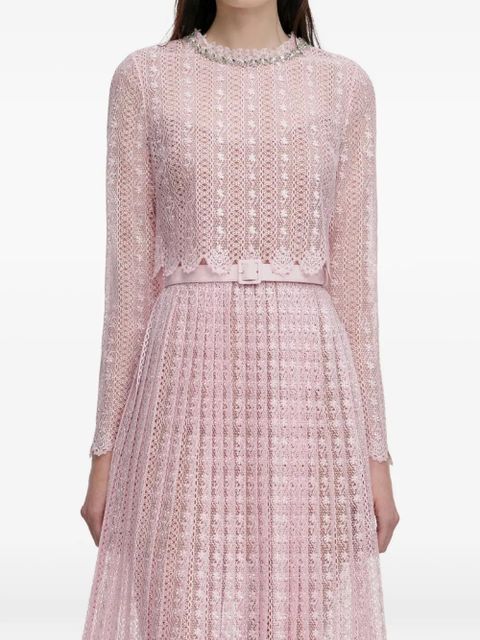 Self-Portrait lace pleated midi dress - Pink