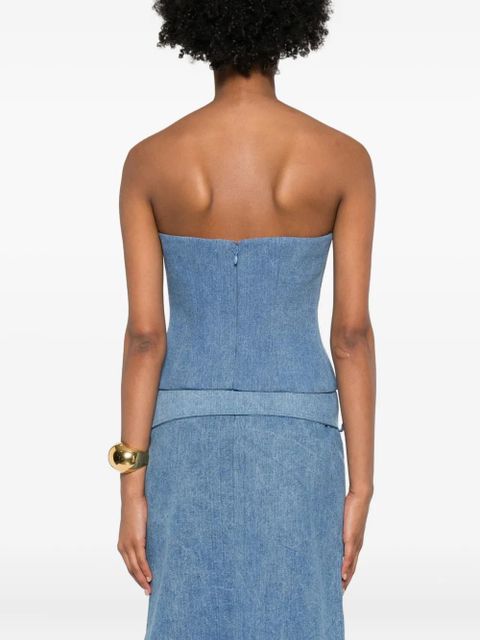 Rowen Rose gathered-detail denim bustier top - Blue