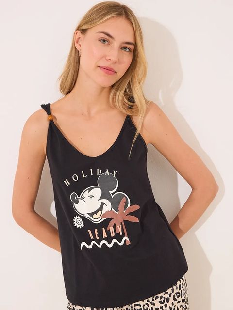 women'secret piżama bawełniana MICKEY damska kolor czarny bawełniana 3139914