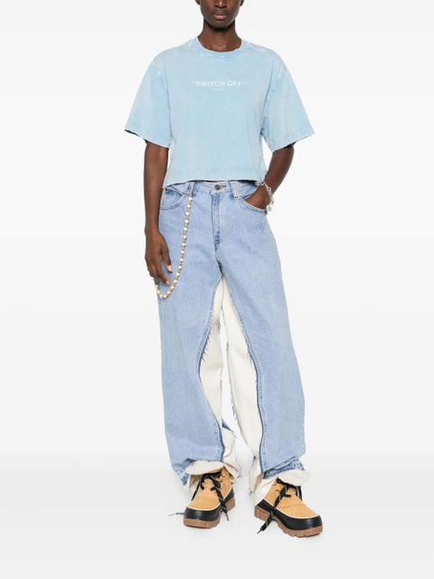 Off-White logo-print cropped T-shirt - Blue