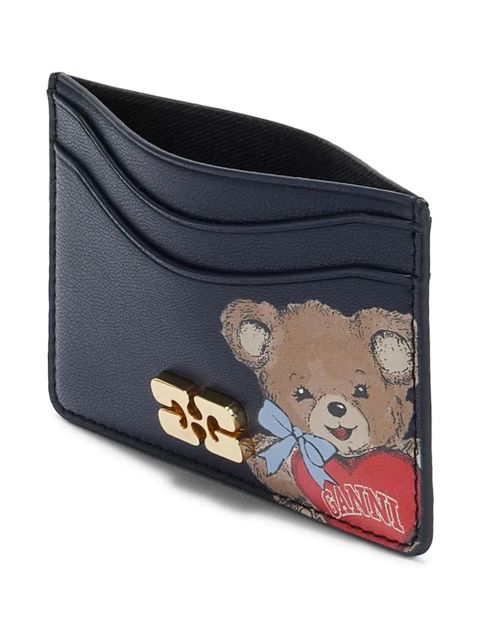 GANNI teddy appliqué-logo cardholder - Blue