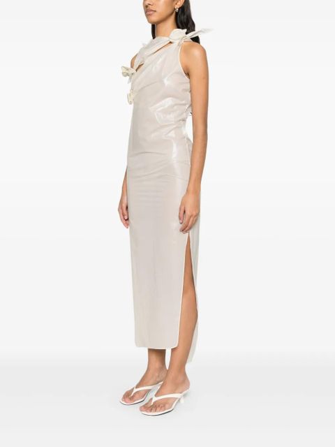 Coperni floral-appliqué asymmetric gown - Neutrals