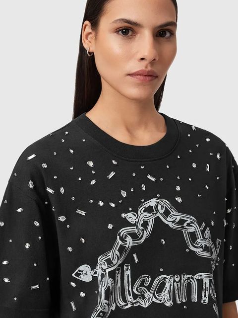 AllSaints sukienka bawełniana DRIP kolor czarny mini oversize W082DD