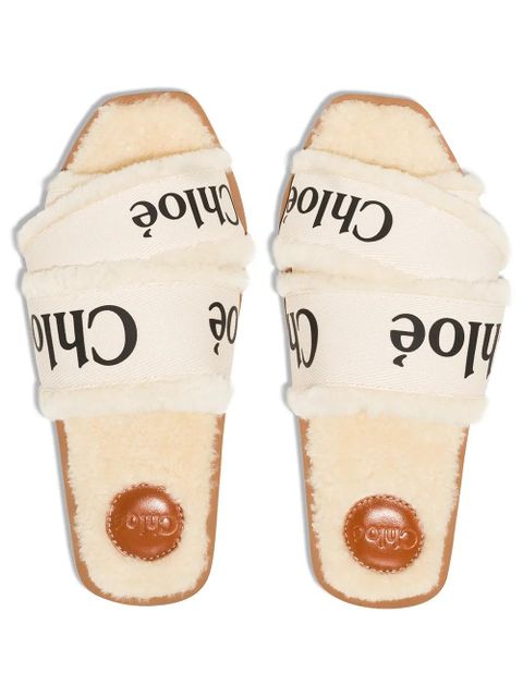 Chloé Woody logo-tape flat sandals - White