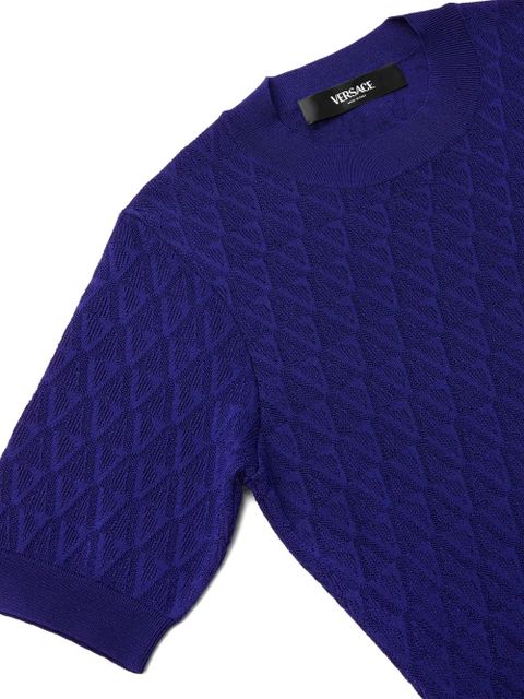 Versace short-sleeve V-pattern mini dress - Blue