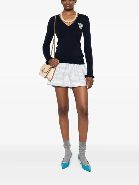 Valentino Garavani ruffled V-neck wool sweater - Blue - zdjęcie produktu nr 2