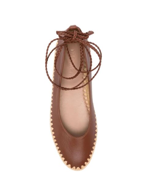 Max Mara braided-trim leather ballet flats - Brown