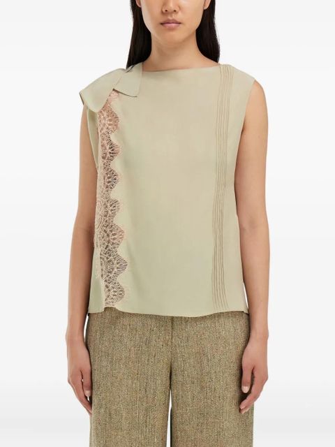 Ferragamo lace-inserts top - Neutrals