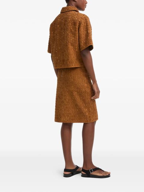 Yves Salomon crocodile-effect midi skirt - Brown