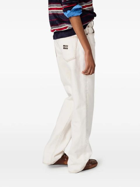 Miu Miu bleached embroidered-logo jeans - White