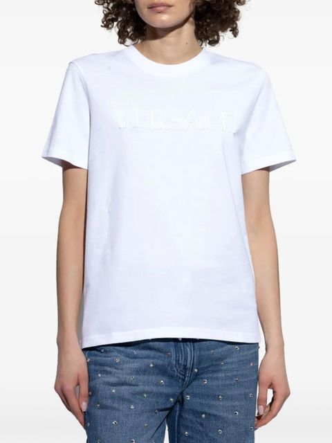Versace fringed embroidered T-shirt - White