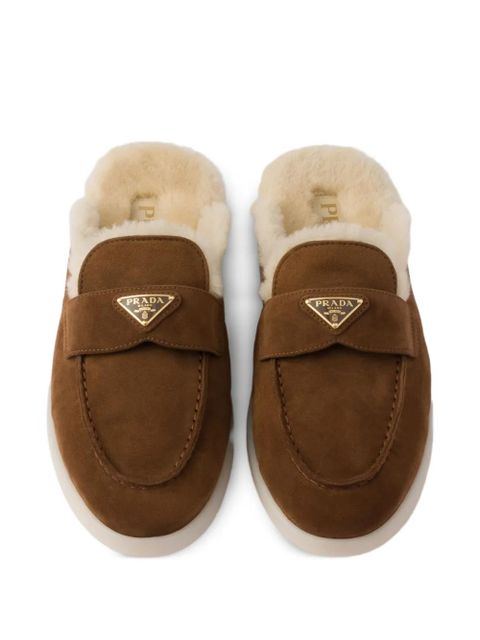 Prada slip-on shearling mules - Brown