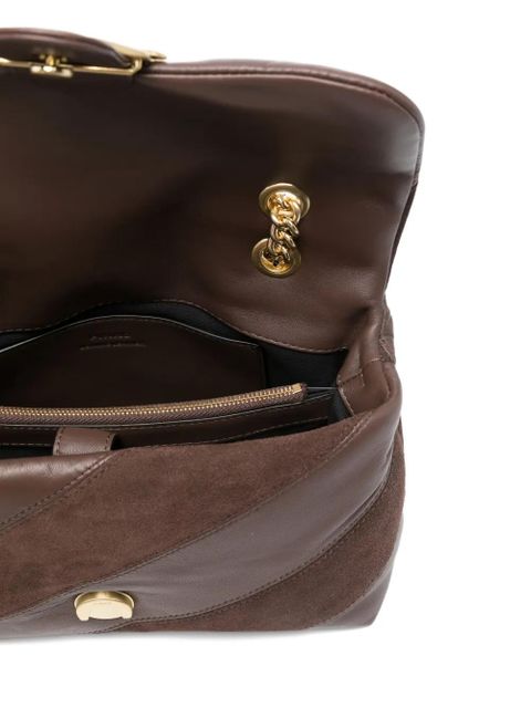 PINKO Love leather-suede diagonal-stripe shoulder bag - Brown
