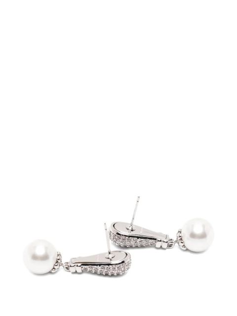 Self-Portrait Drio crystal-embellished pearl-drop earrings - Silver